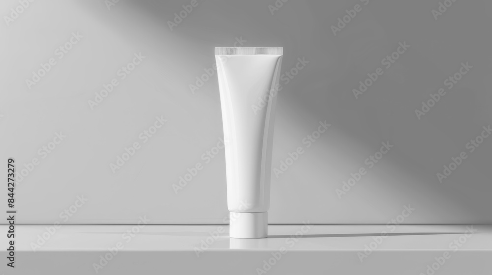 Clean white cosmetic tube with soft shadow effect on grey background Clean white cosmetic tube with soft shadow effect on grey background