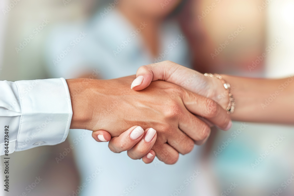 Entrepreneurs collaboration deal shaking hands in a modern office and financial paper graph on desk. Entrepreneurs collaboration deal shaking hands in a modern office and financial paper graph on desk.