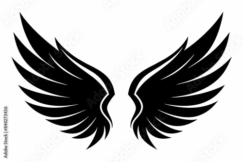 Wings Silhouette on White Background,Wings, Silhouette, White Background, Flying, Bird, Feather, Angel, Graphic Design, Illustration, Symbol, Icon, Minimalist