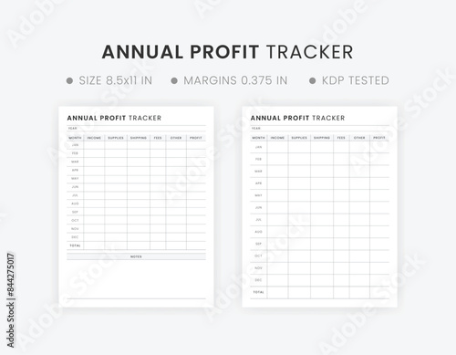 Annual Profit Tracker Printable, Yearly Business Cost Log, Business Profit Calculator Template