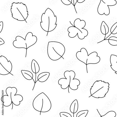 Autumn leaf. Nature. Seamless pattern. Coloring Page. Hand drawn style. Vector drawing. Design ornaments.