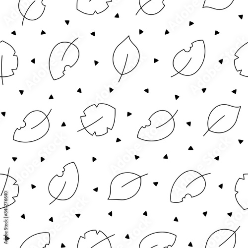 Autumn leaf. Nature. Seamless pattern. Coloring Page. Hand drawn style. Vector drawing. Design ornaments.