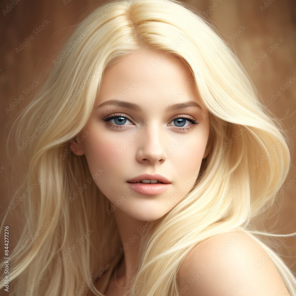 portrait of a woman and beautiful face, golden hair 