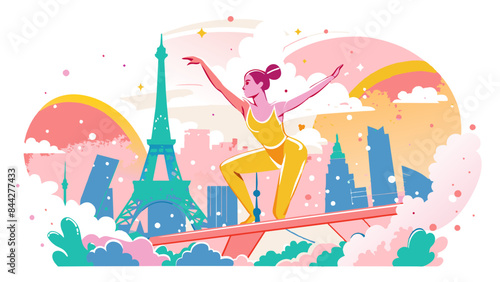 Dreamy Ballerina Balancing Above Cities Illustration.