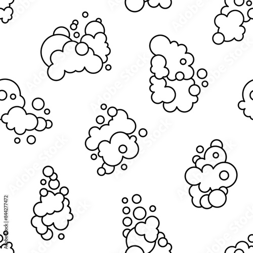 Foam made of soap or clouds. Seamless pattern. Coloring Page. Bubbles of different shapes. Hand drawn style. Vector drawing. Design ornaments.