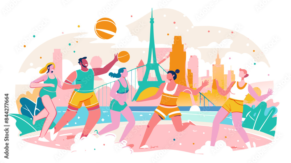 Vibrant Urban Summer Sports Activities with Diverse Young People. Vibrant Urban Summer Sports Activities with Diverse Young People.