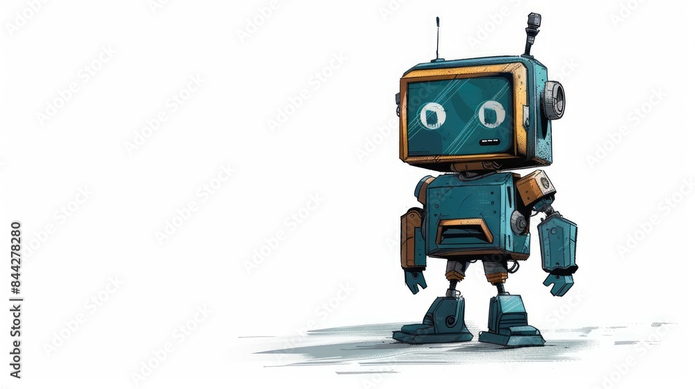 cartoon illustration of a hilarious robot cartoon set against a white backdrop captured from behind cartoon illustration of a hilarious robot cartoon set against a white backdrop captured from behind
