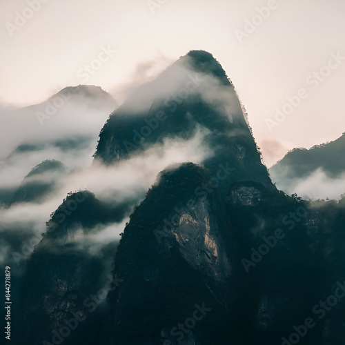 Mountains under mist in the morning Amazing nature scenery form  own Country Tourism and travel concept image, Fresh and relax type nature image photo