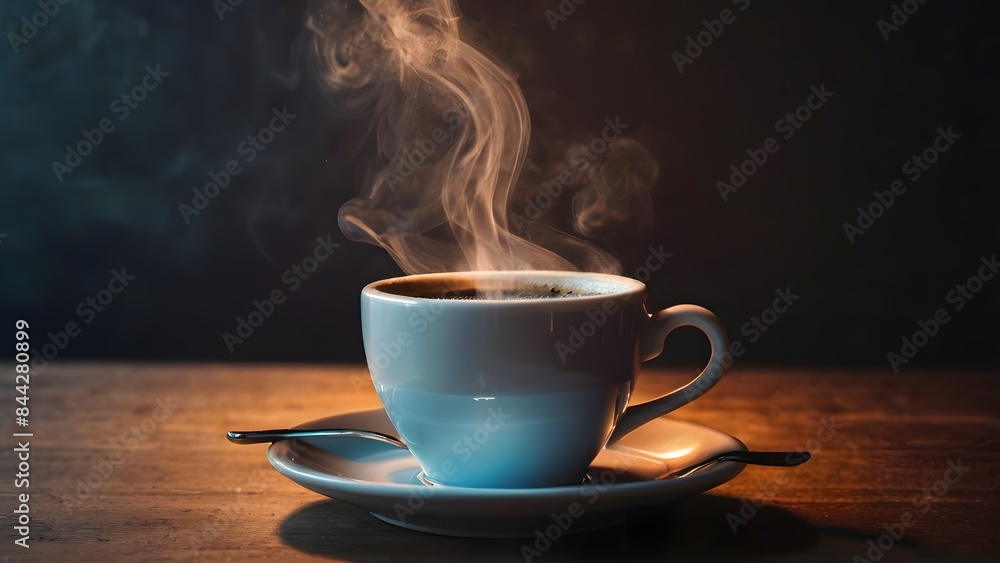 Steaming cup of coffee in a photochromatic effect Steaming cup of coffee in a photochromatic effect