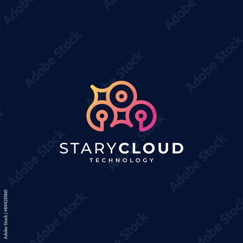 collection of technologically advanced data and storage center logos with clouds, stars and circuits