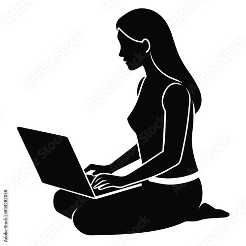 Woman working on laptop computer isolated on white background 5