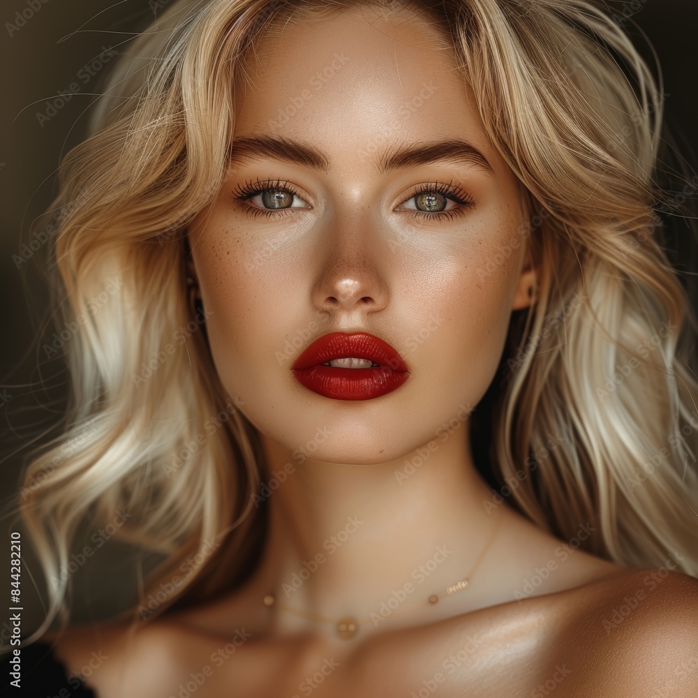 beautiful blonde woman with beautiful makeup with red lipstick beautiful blonde woman with beautiful makeup with red lipstick