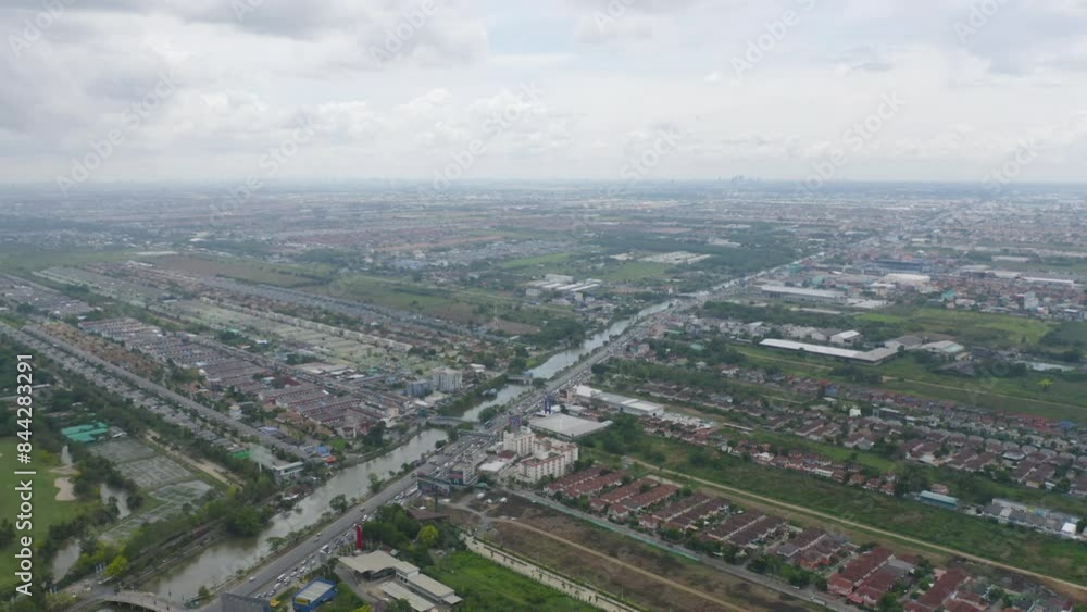 Aerial view of residential neighborhood. Urban housing development from above. Top view. Real estate in Bangkok City, Thailand. Property real estate. Aerial view of residential neighborhood. Urban housing development from above. Top view. Real estate in Bangkok City, Thailand. Property real estate.