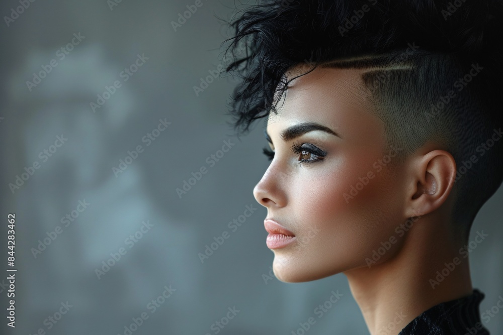 A stunning female with mohawk hairstyle captured in a close-up photo. A stunning female with mohawk hairstyle captured in a close-up photo.