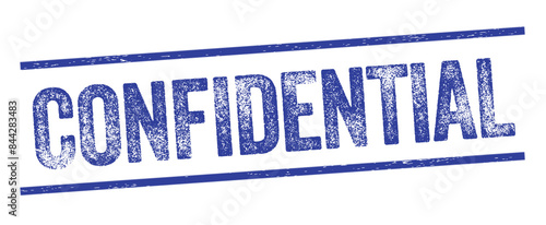 Confidential Blue Watermark Stamp isolated on transparent background. Text caption between parallel lines with grunge design style. 