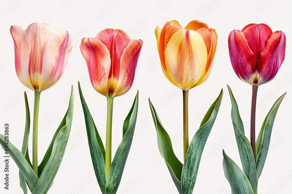 Naklejka premium Collection of bough spring tulip blooms on a white background.