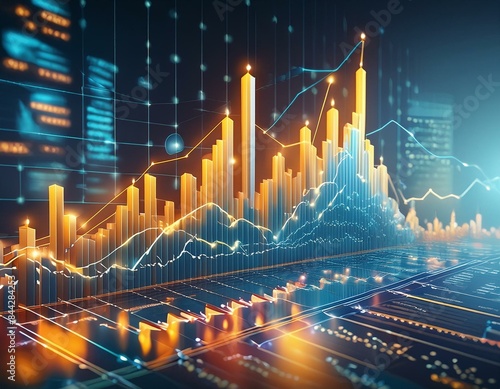 gráfico de mercado, gráficos de acciones, negocios, ganancias, datos financieros, inversión, fondo del diagrama, dinero de crecimiento, información de intercambio, diagramas, renderizado 3D, análisis 
