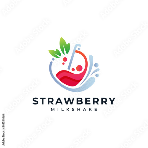 strawberries with milk splash for juice and milkshake logo