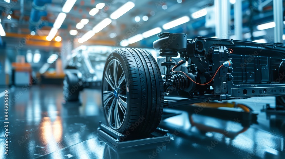 Obraz premium Advancing Electric Powertrains in a Minimalist Lab Setting with Bright Lighting.