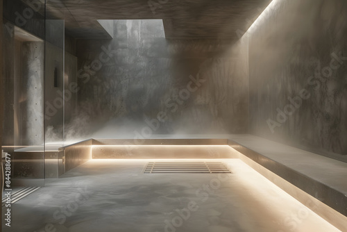 Minimalist steam room with soft lighting