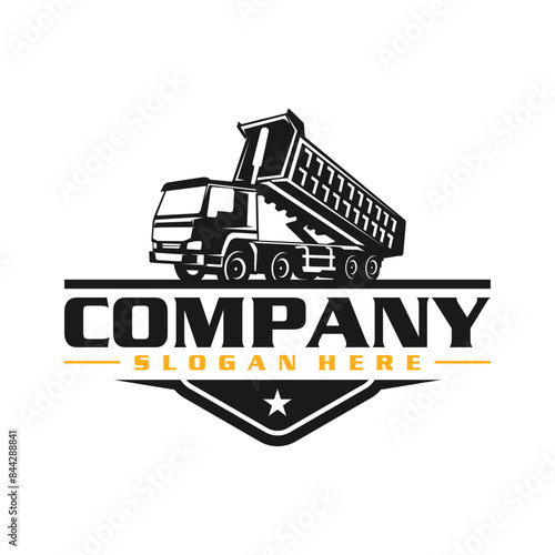 dump truck. trucking premium logo vector template design