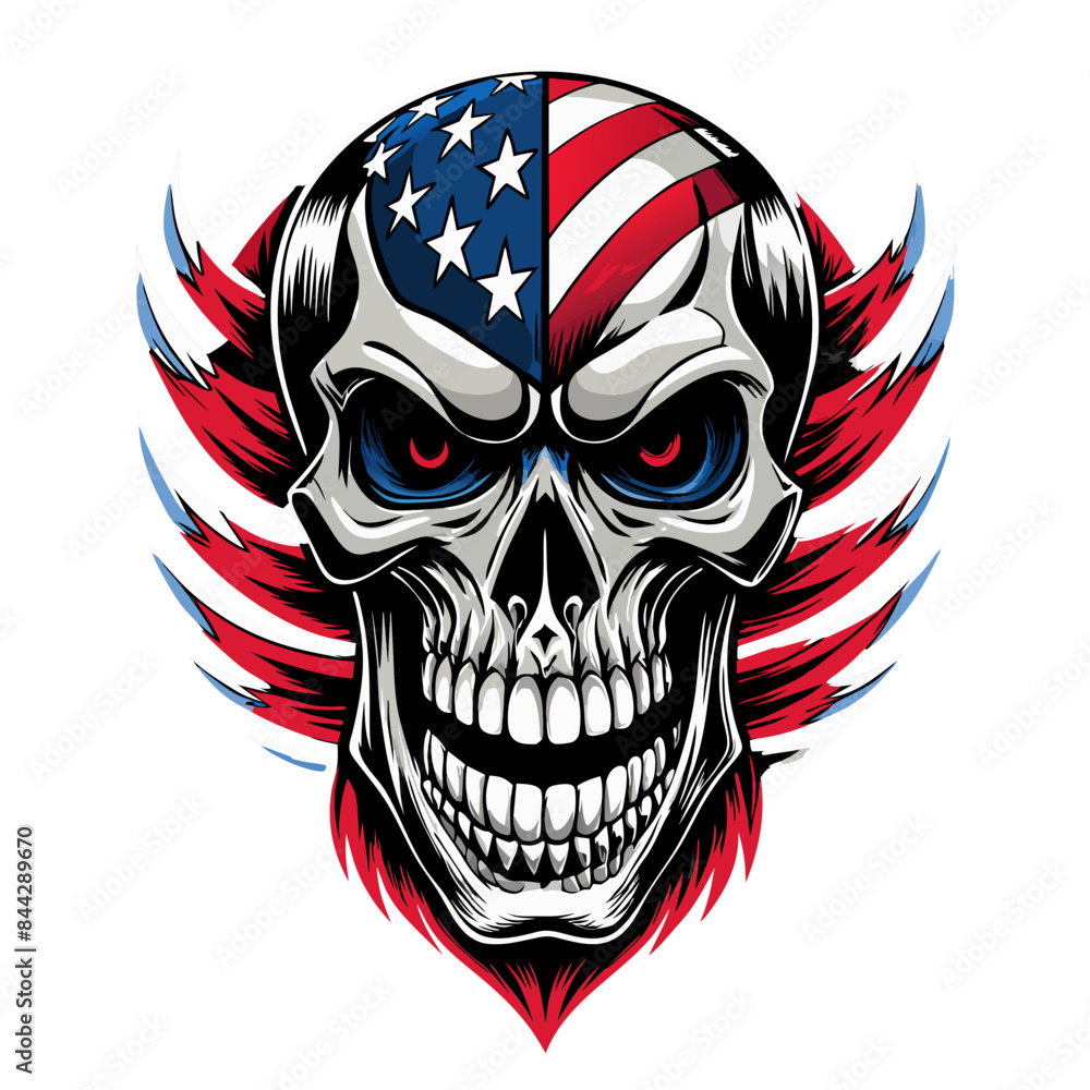 A powerful patriotic skull American flag in grunge-style vector illustration A powerful patriotic skull American flag in grunge-style vector illustration