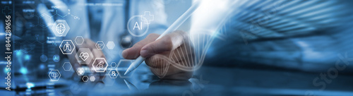 Canvas Print Medical research, Health technology development, Doctor doing research using AI for data analysis and differential diagnosis