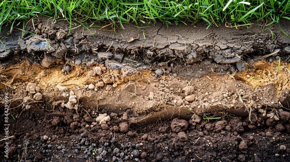 the process of soil layers forming through erosion and sediment deposition, showing how different soil types mix and settle over time. the process of soil layers forming through erosion and sediment deposition, showing how different soil types mix and settle over time.