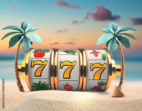 summer themed 3d casino slots machine reel

