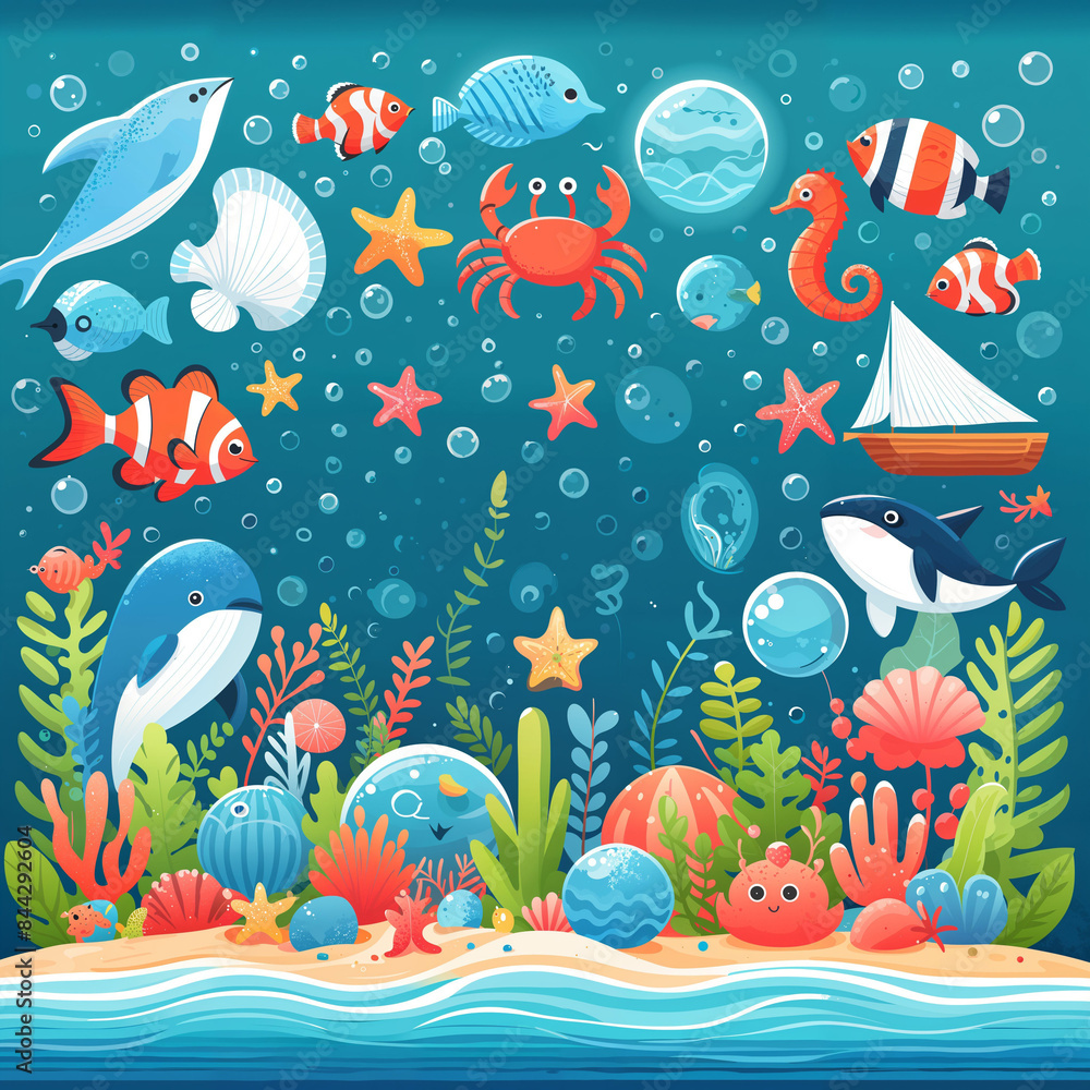 Obraz premium Cartoon style underwater illustration