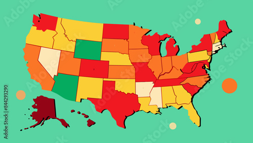 A map of the United States, highlighting the states that celebrated Juneteenth first, colored in red, yellow, and green.
