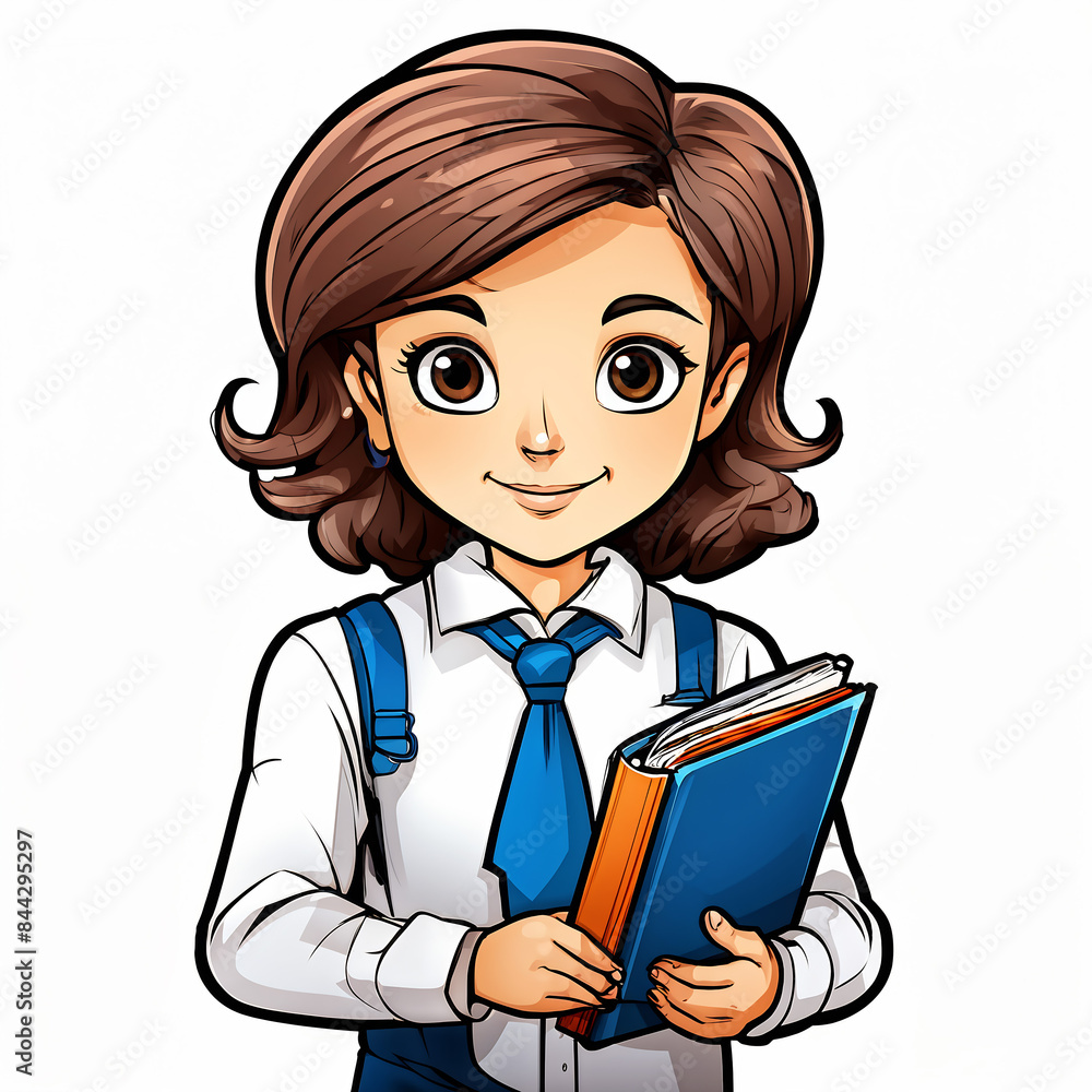 Women/girl or teacher with book and bag cartoon vector art on copy space white background Education concept Women/girl or teacher with book and bag cartoon vector art on copy space white background Education concept