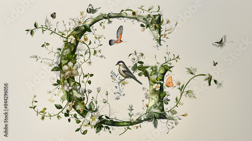 Nature-Inspired Initial Letter 'G' with Intricate Flora and Fauna photo