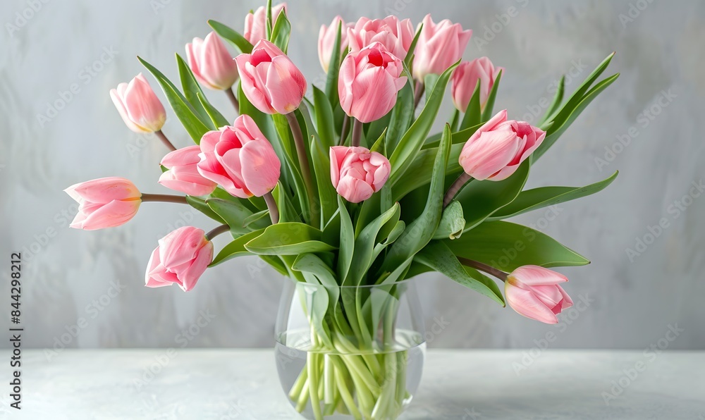 fresh spring pink tulips bouquet on white table, Generative AI fresh spring pink tulips bouquet on white table, Generative AI