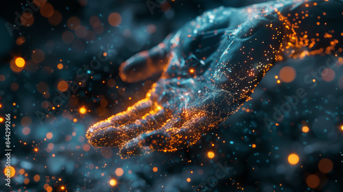 A hand is shown in a blurry image with a lot of glowing sparks