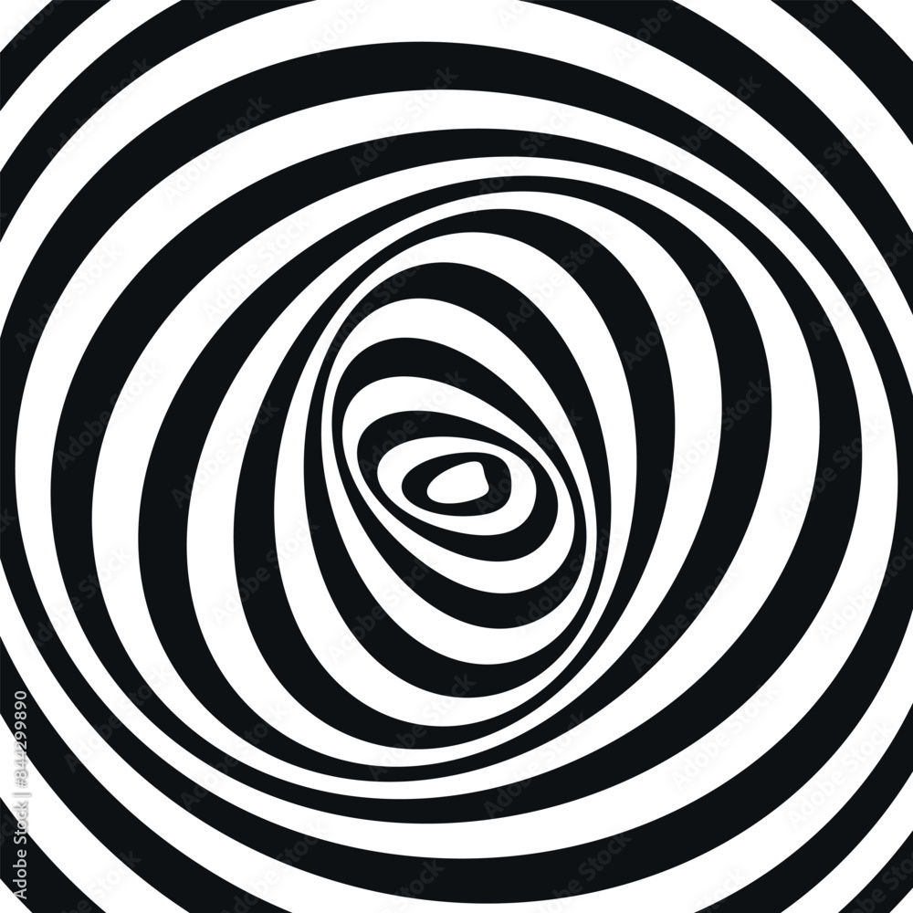 Naklejka premium Radial hypnotic spiral black and white monochrome optical illusion tunnel vector flat illustration