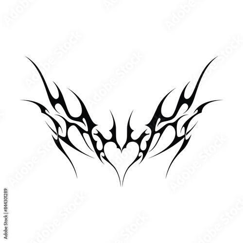 Neo tribal y2k gothic style tattoo. Cyber sigilism heart design. Vector illustration.
