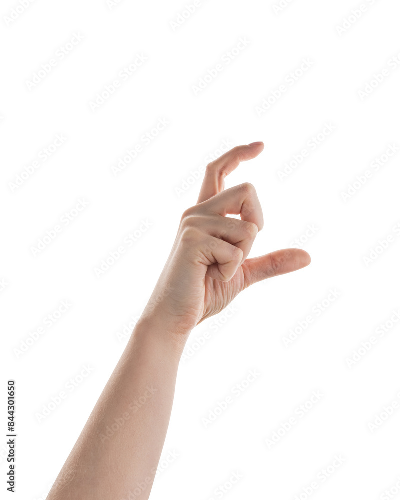 Female hand to hold something with fingers isolated on white Female hand to hold something with fingers isolated on white
