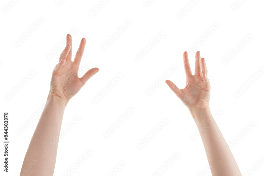 Female hands spooking gesture isolated on white Female hands spooking gesture isolated on white