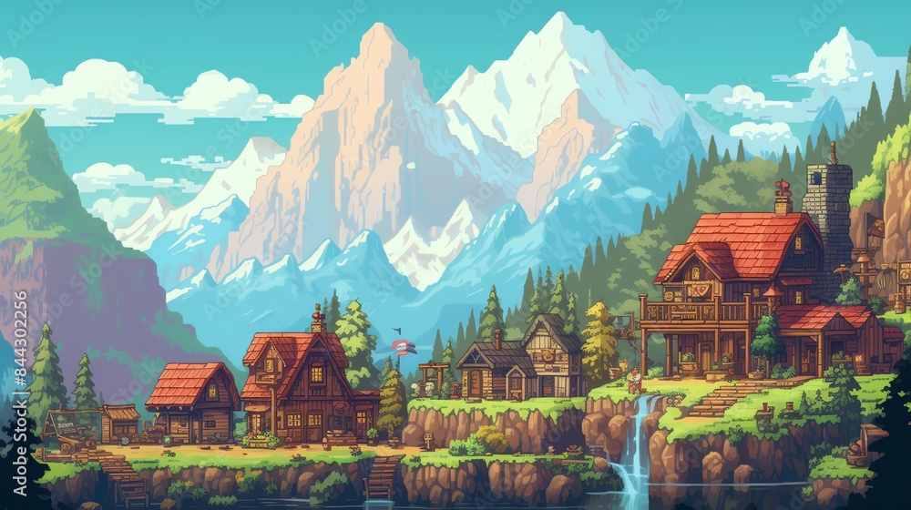 Fototapeta premium Village in the mountains pixel