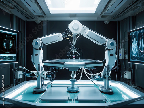 Futuristic Operating Room with Advanced Robotic Arm Conducting Neural Procedure
