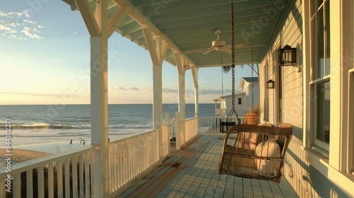 Porch with gulf front view and porch swing