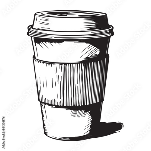 Simple sketch of disposable coffee cup logo icon, black vector illustration on white background