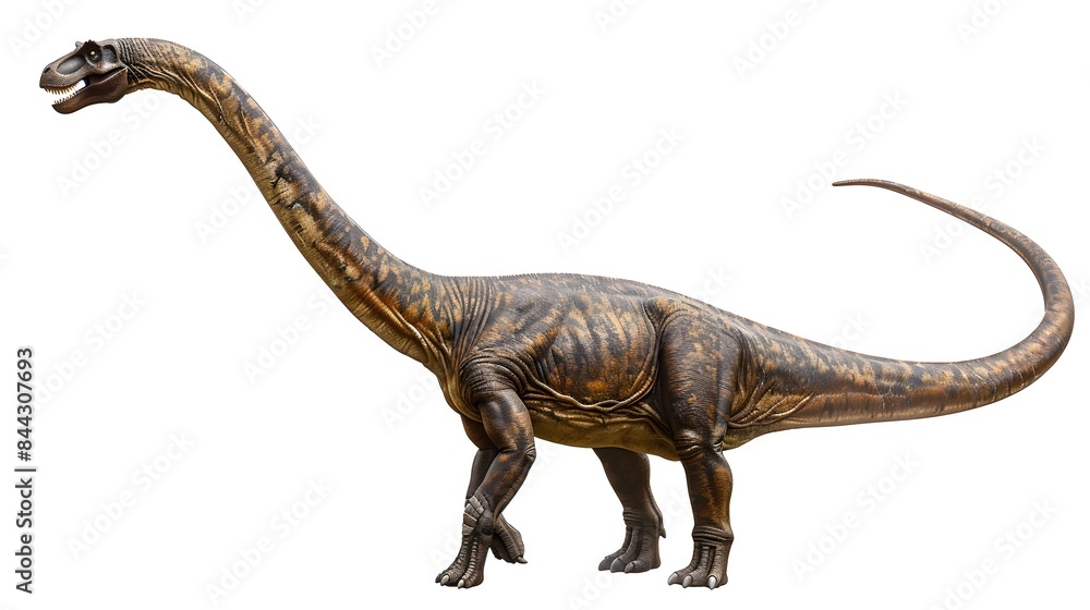 Fototapeta premium Majestic Brachiosaurus Reaching Upward to Feast on Lush Foliage in Serene Isolation