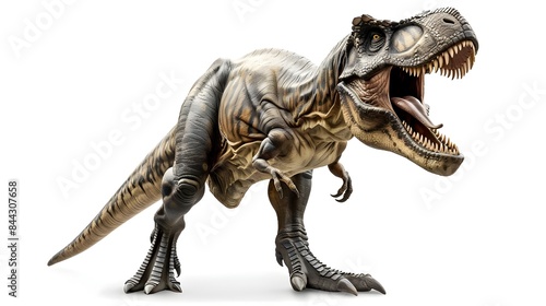 Fearsome Tyrannosaurus Rex in Powerful Roaring Pose on White Background