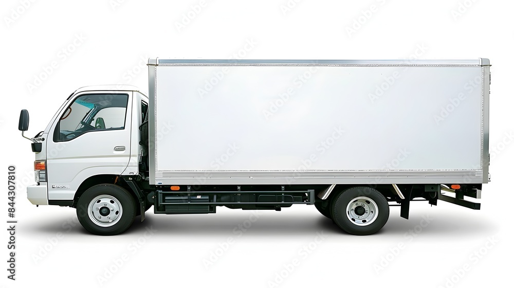 White Moving Truck with Spacious Cargo Box on Clean White Background White Moving Truck with Spacious Cargo Box on Clean White Background