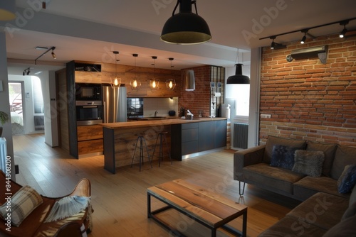 Wallpaper Mural Fashionable urban kitchen with island and an array of hanging lights Torontodigital.ca