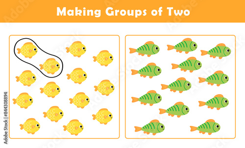Making Groups of Two Worksheet. Grouping Picture Math Activity for Kids. Fun Math Activity for Children. Counting with Cute Pictures Worksheet. © G.rena