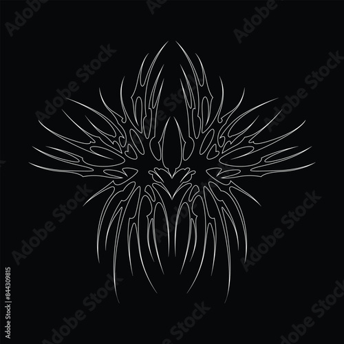 Neo tribal y2k gothic style tattoo. Cyber sigilism heart design. Outline vector illustration