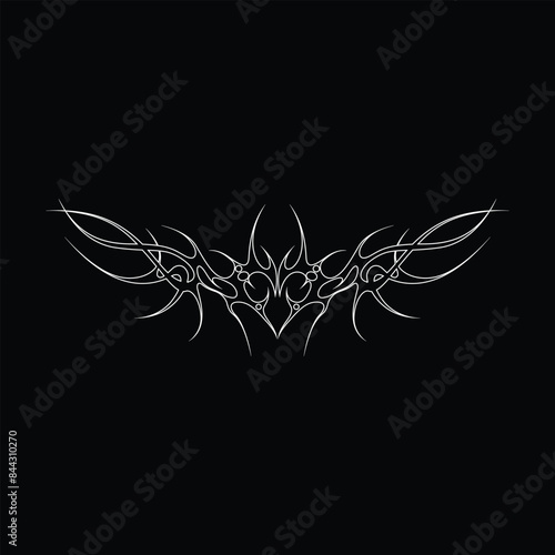 Neo tribal y2k gothic style tattoo. Cyber sigilism heart design. Outline vector illustration